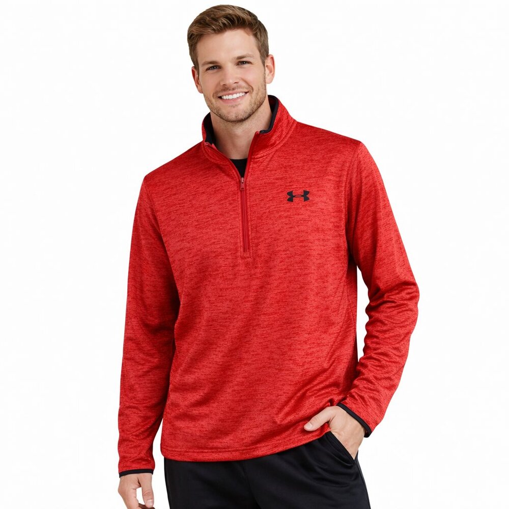 Under Armour Mens Sz M‎ Zip Neck Long Sleeve Orange Loose Fit Sweatshirt